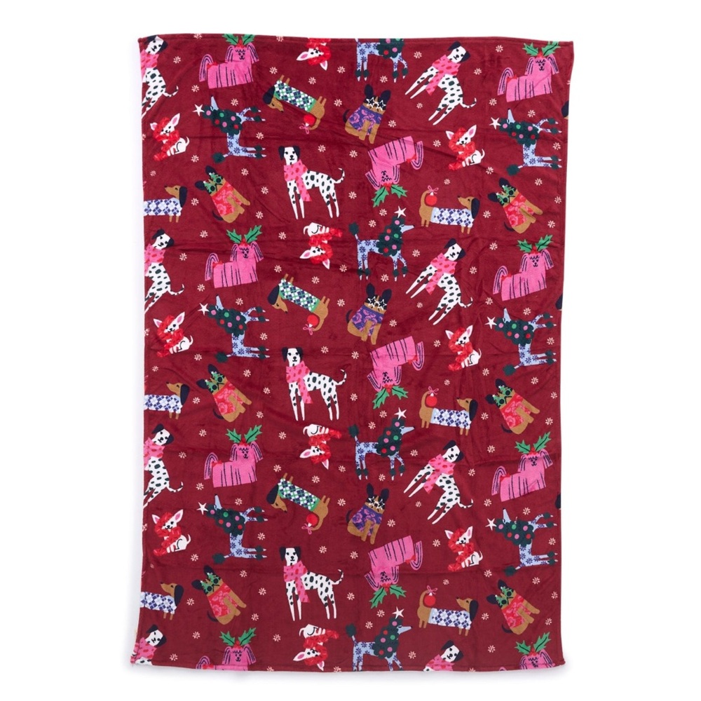 NWT Vera Bradley Outlet Fleece Essential Throw Blanket in Holiday Hounds 80x50